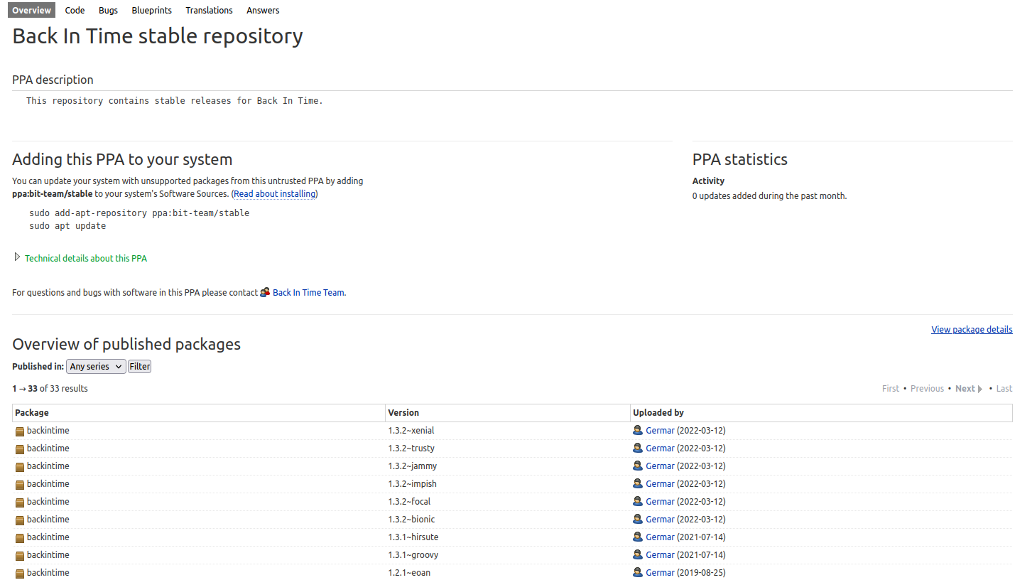 "Back in Time" repository with Jammy package