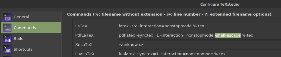 TeXstudio PdfLaTeX settings