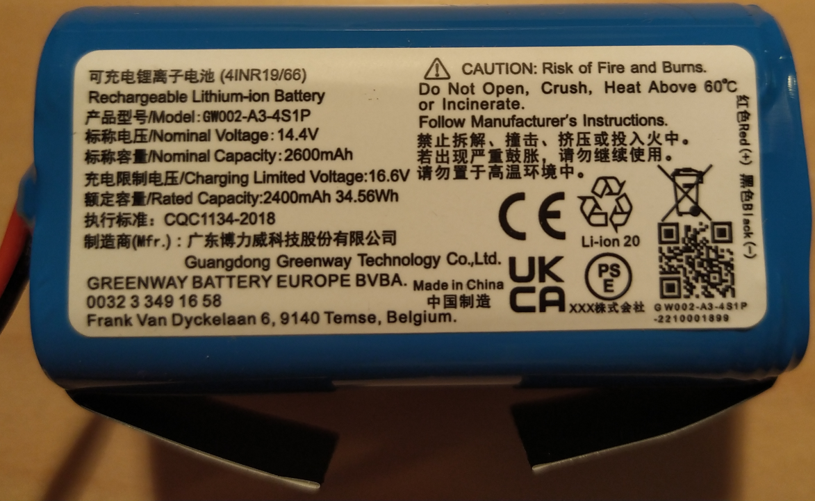 Lithium-ion Battery with nominal 14.4V and 2600mAh